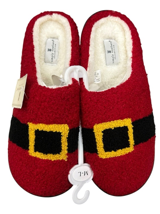 Simply Southern Shoes - Simply Southern M/L Santa Belt Fuzzy Holiday Slippers NWT